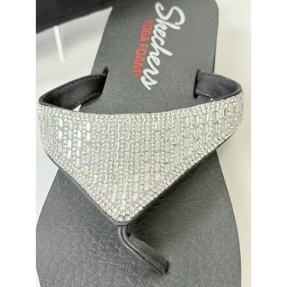 SKECHERS Yoga Foam Black & Silver Jeweled Rhinestone Flip Flop Sandals Size 9 - Picture 6 of 8